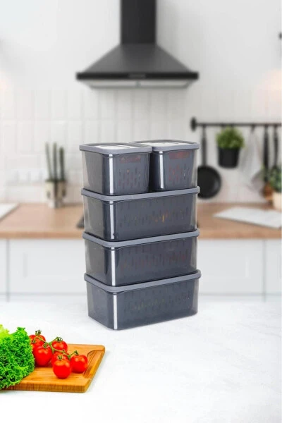 15 Parça Fresh Antrasit Süzgeçli Buzdolabı Saklama Seti - 6