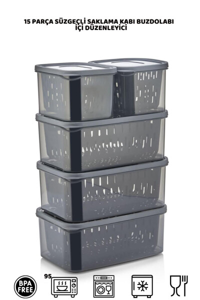 15 Piece Fresh Anthracite Filtered Fridge Storage Set - HOMENIVA
