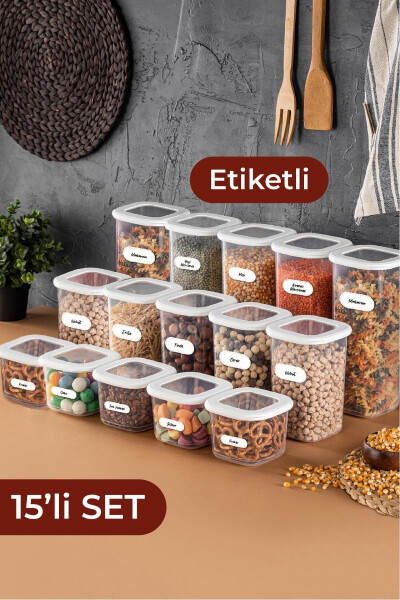 15 Piece Labelled Foil Square Food Storage Container Set 5x(0.55 Liter, 1.2 Liter, 1.75 Liter) White - VIENEV