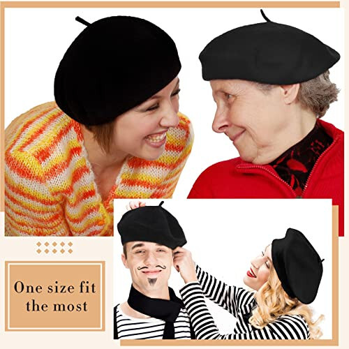 15 Pieces Women Wool Beret Hat Wool French Beret Hat Artist Beret Cap Winter Solid Color Hat for Women Girls (Black) - 3