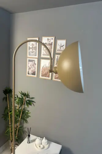 Bej Lambader Modern Dekoratif Metal Oturma Odası Çalışma Odası Zemin Lambası - Bej - 8