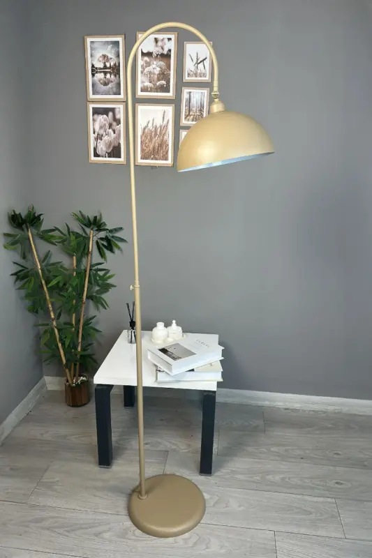 Bej Lambader Modern Dekoratif Metal Oturma Odası Çalışma Odası Zemin Lambası - Bej - 12