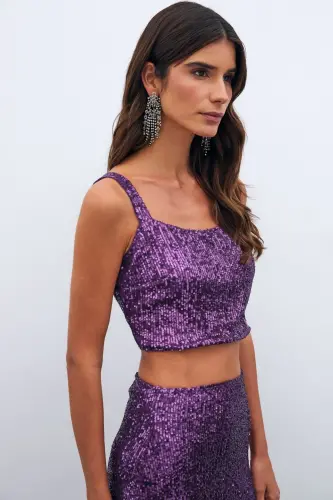 Payetli Crop Bluz - Mor - MOR - 1
