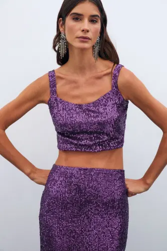 Payetli Crop Bluz - Mor - MOR - 2