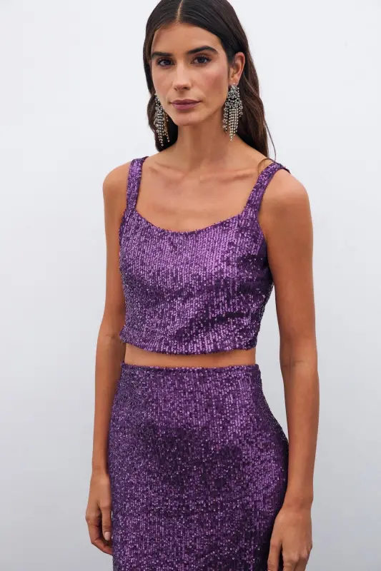 Payetli Crop Bluz - Mor - MOR - 3