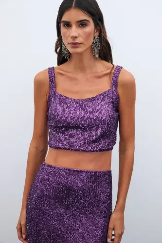 Payetli Crop Bluz - Mor - MOR - 4