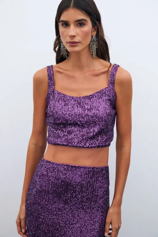 Payetli Crop Bluz - Mor - MOR - 4