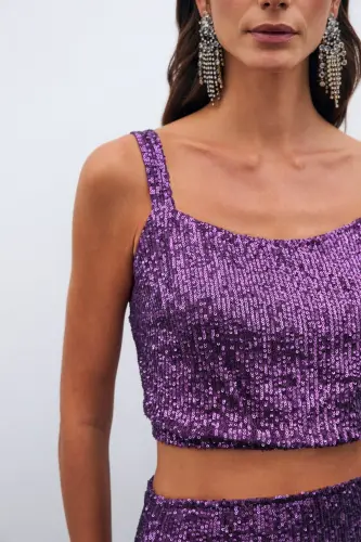 Payetli Crop Bluz - Mor - MOR - 5