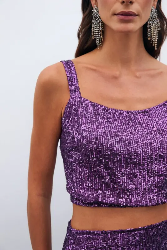 Payetli Crop Bluz - Mor - MOR - 5