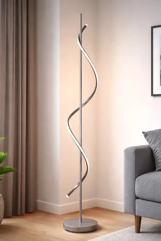 Violet Modern Tasarım Gri Renk Gün Işığı Ledli Salon - Yatak Odası Led Lambader - Gri - 3