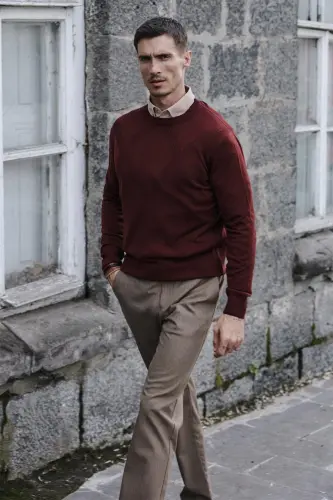 Kiremit Slim Fit Desenli Bisiklet Yaka Triko - JAKAMEN (1)