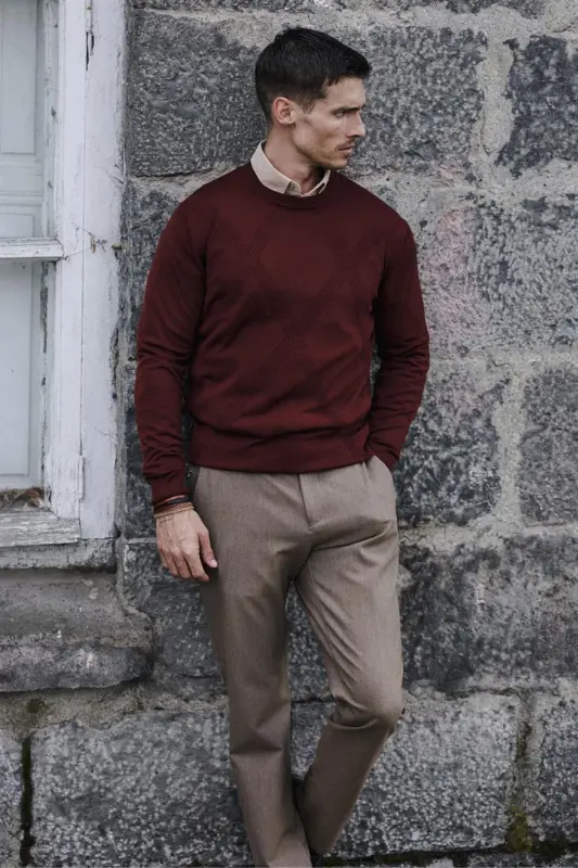 Kiremit Slim Fit Desenli Bisiklet Yaka Triko - 5