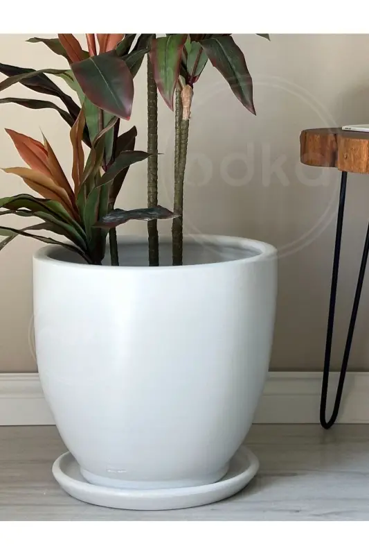 20litre Klasik Saksı Tabaklı 30cmx30cm Beyaz - Beyaz - 3