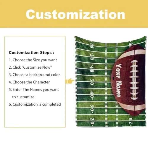 Jekeno Personalized Football Gifts for Women Men, Football Blanket Print, Custom Blanket with Name Flannel Blankets Customized Throw Blankets 50