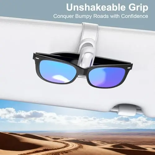 Veharvim Sunglass Holder for Car (2 Pack, One-Handed Operation, Gentle & Secure Hold, Silicone Padded, Universal Fits Sunglass and Car Visor) - Sunglasses Clip for Car Visor (Grey, 2 Pack) - 1