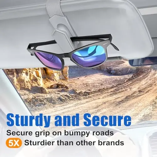Veharvim One-Handed-Operation Sunglasses Holder for Car, Visor Sunglass Holder Clip, Car Accessories Interior, Universal Fit Silicone Padded Visor Sunglass Holder Car, Unmatched Durability (2 Pack) - 1