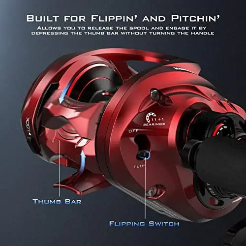 KastKing MegaJaws Elite Baitcasting Fishing Reel, New AutoMag Dual Braking System, Only 6.7oz, 17.64 LBs Carbon Fiber Drag, 11+1 Shielded BB, High Speed 5.4: 1 to 9.1: 1 Gear Ratios - 2