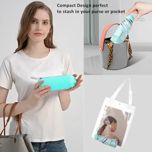 BAODINI Mini Travel Umbrella with UV Sun Protection, Compact Pocket-Size | 8.6 oz Lightweight, Small Portable for Sun & Rain, Fit Purse & Backpack, Travel essentials for Disney & European Trip 