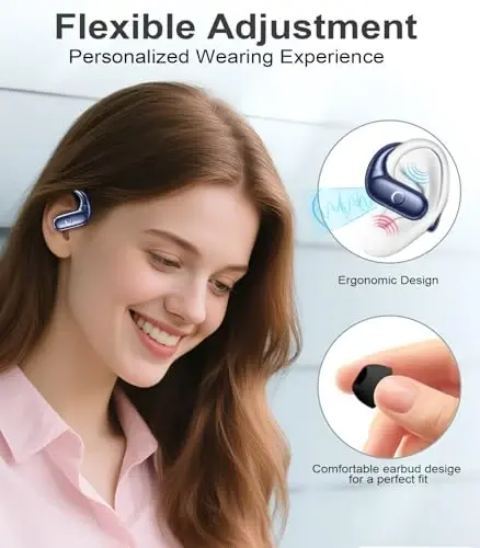 MOZOTER Wireless Earbuds Bluetooth Headphones Sport,Over Ear Buds with Deep Bass Sound,60Hrs Playtime Earphones Redesigned Comfort Fit with Earhooks for Running,Meeting,Workout- Blue - 3
