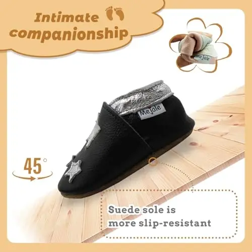 Mejale Baby Shoes Soft Sole Leather Crawling Moccasins Cartoon Stars Infant Toddler First Walker Slippers - 4