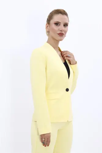 Tek Düğmeli Klasik Ceket-Sarı - Sarı - 4