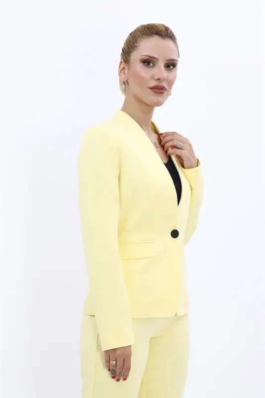 Tek Düğmeli Klasik Ceket-Sarı - Sarı - 4