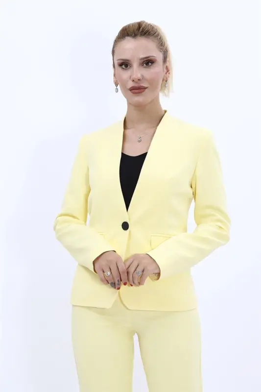 Tek Düğmeli Klasik Ceket-Sarı - Sarı - 5