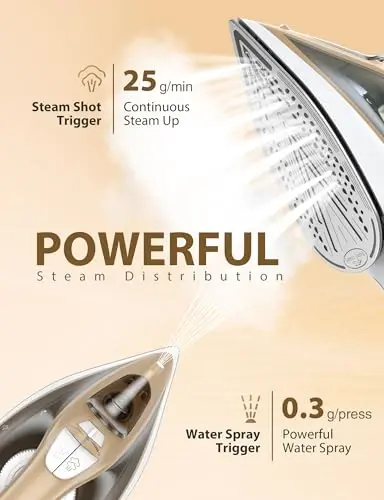1500W Steam Iron for Clothes with 11.84oz Water Tank, 15-Second Fast Heat-Up, Ceramic Soleplate, Anti-Drip & Auto-Off, Burst of Steam & Self-Cleaning - 4