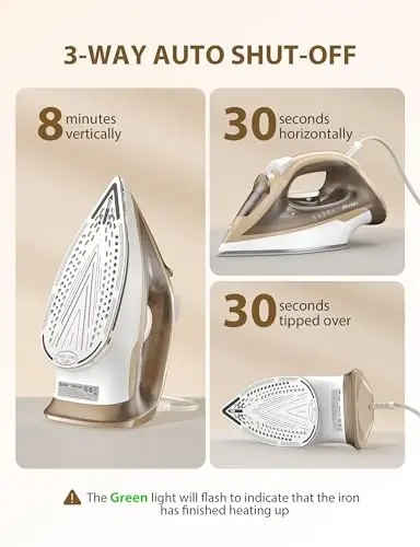 1500W Steam Iron for Clothes with 11.84oz Water Tank, 15-Second Fast Heat-Up, Ceramic Soleplate, Anti-Drip & Auto-Off, Burst of Steam & Self-Cleaning - 5