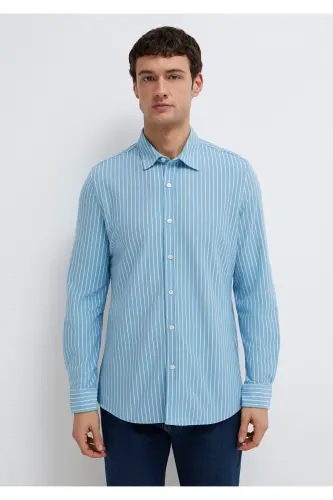 Çizgili Gömlek Slim Fit / Dar Kesim 0211404-91579 - Mavi - 4