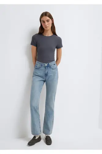 Antrasit (TENCEL™) Modal Karışımlı Basic Tişört Slim Fit / Dar Kesim 1612904-83620 - Gri - 2