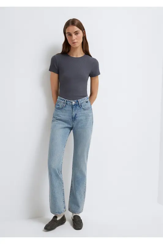 Antrasit (TENCEL™) Modal Karışımlı Basic Tişört Slim Fit / Dar Kesim 1612904-83620 - Gri - 2