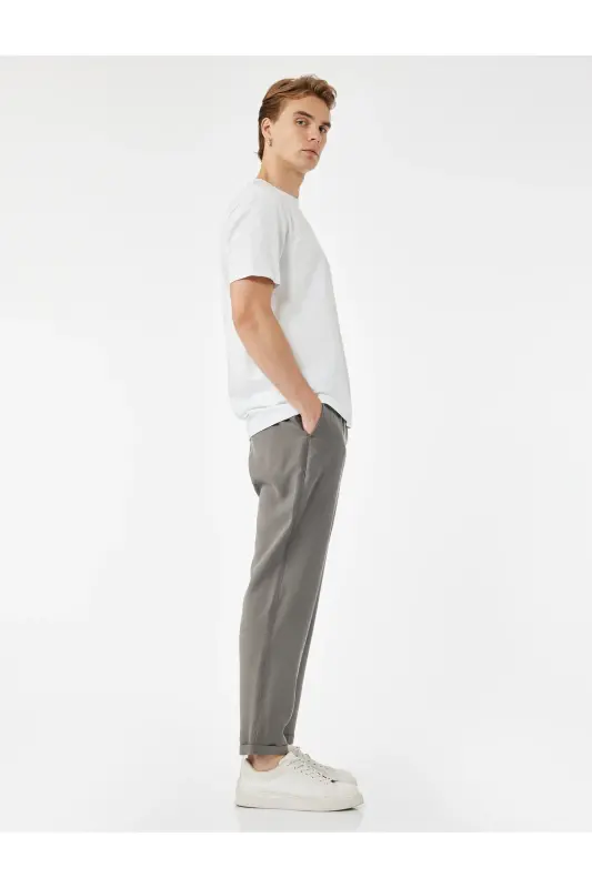 Viskon Cep Detaylı Rayon Tapered Beli Bağcıklı Pantolon - Antrasit - 2