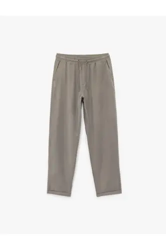 Viskon Cep Detaylı Rayon Tapered Beli Bağcıklı Pantolon - Antrasit - 3