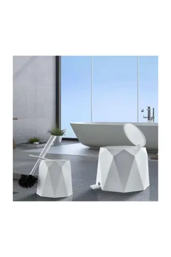 Geo 2'li Banyo Seti (Plastik 5 lt Çöp Kovası Ve Tuvalet Fırçası Taş Rengi) - GRİ - 5