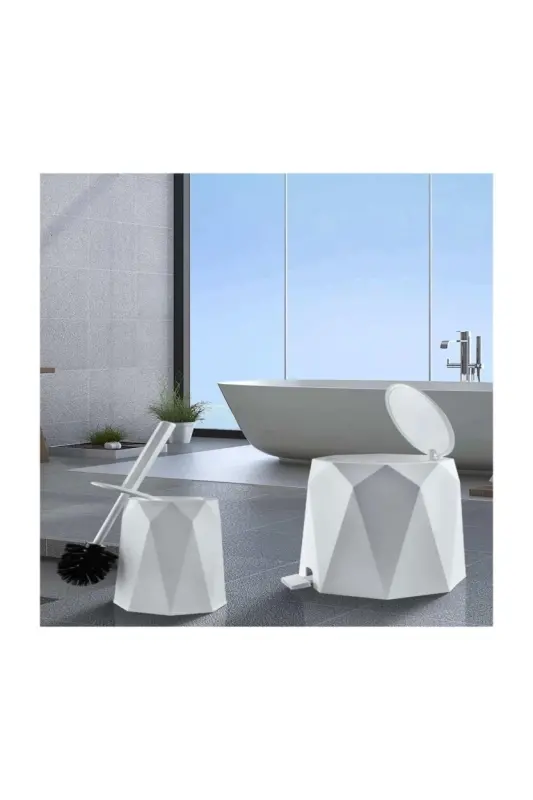 Geo 2'li Banyo Seti (Plastik 5 lt Çöp Kovası Ve Tuvalet Fırçası Taş Rengi) - GRİ - 5