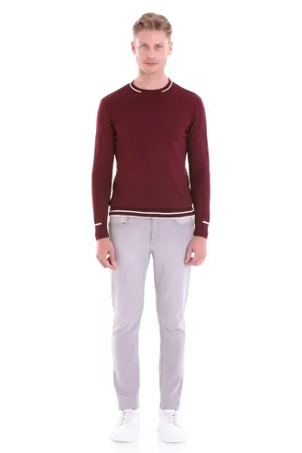 Bordo Comfort Fit Desenli Bisiklet Yaka Yünlü Yün Kazak - A.Bordo - 4