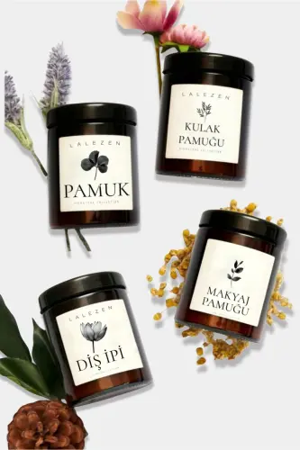 Kulak Pamugu - Makyaj Pamuğu - Pamuk- DİŞ İPi Etiketli Plastik Amber Kavanoz Banyo Düzenleyici - Siyah kmpd 