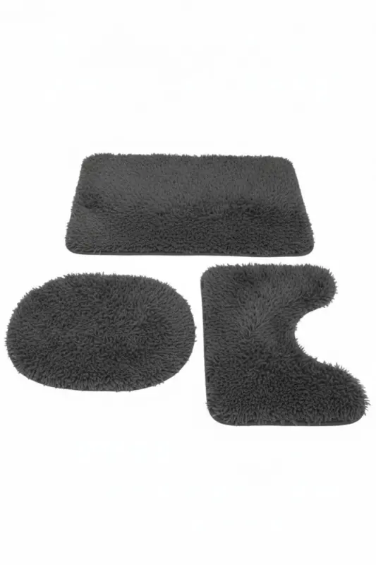 Peluş Kaymaz Yıkanabilir Banyo Paspası Klozet Takımı 3'Lü 50x80/50x60/40x45(klozt kapağı) - Antrasit - 5