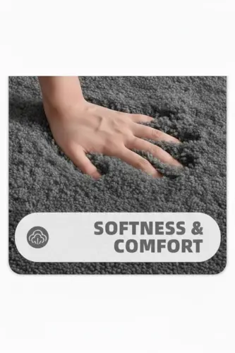 Peluş Kaymaz Yıkanabilir Banyo Paspası Klozet Takımı 3'Lü 50x80/50x60/40x45(klozt kapağı) - Antrasit - 7