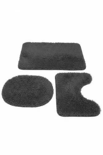 Peluş Kaymaz Yıkanabilir Banyo Paspası Klozet Takımı 3'Lü 50x80/50x60/40x45(klozt kapağı) - Antrasit 