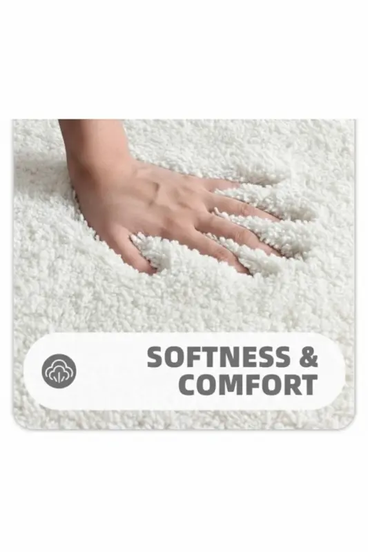 Peluş Kaymaz Yıkanabilir Banyo Paspası Klozet Takımı 3'Lü 50x80/50x60/40x45(klozt kapağı) - Beyaz - 7