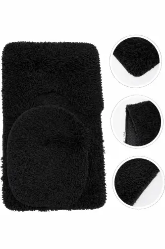 Peluş Kaymaz Yıkanabilir Banyo Paspası Klozet Takımı 3'Lü 50x80/50x60/40x45(klozt kapağı) - Siyah - 2