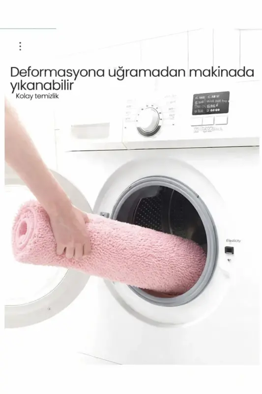 Peluş Kaymaz Yıkanabilir Banyo Paspası Klozet Takımı 3'Lü 50x80/50x60/40x45(klozt kapağı) - Pudra - 8