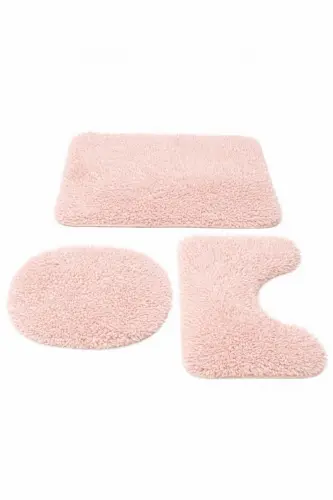 Peluş Kaymaz Yıkanabilir Banyo Paspası Klozet Takımı 3'Lü 50x80/50x60/40x45(klozt kapağı) - Pudra 