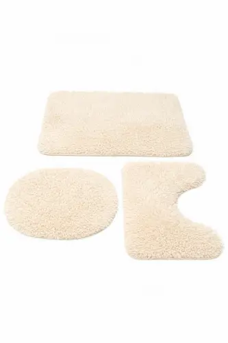 Peluş Kaymaz Yıkanabilir Banyo Paspası Klozet Takımı 3'Lü 50x80/50x60/40x45(klozt kapağı) - Ekru - 1