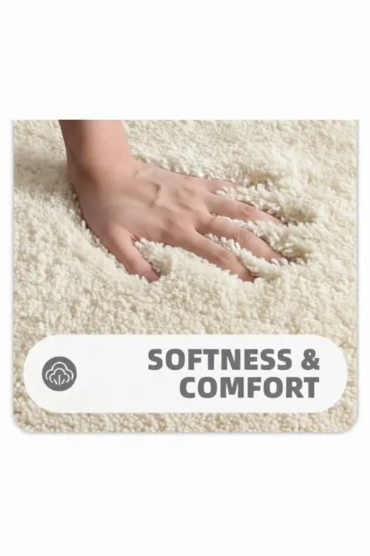 Peluş Kaymaz Yıkanabilir Banyo Paspası Klozet Takımı 3'Lü 50x80/50x60/40x45(klozt kapağı) - Ekru - 3