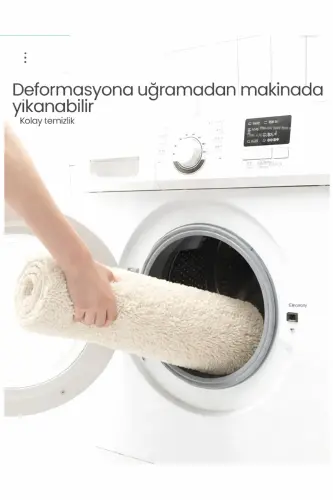 Peluş Kaymaz Yıkanabilir Banyo Paspası Klozet Takımı 3'Lü 50x80/50x60/40x45(klozt kapağı) - Ekru - 4