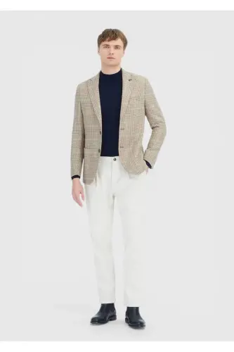 Bej Kareli Shirt Shoulder Slim Fit Yün Karışımlı Ceket - bej - RAMSEY (1)