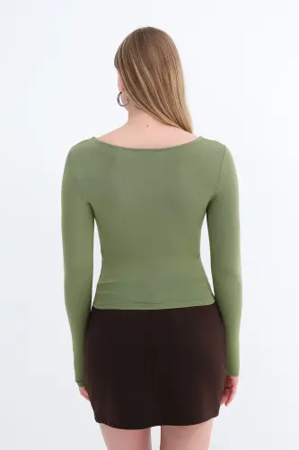 Uzun Kollu Basic Bluz B1605-S4 - Matcha - 6